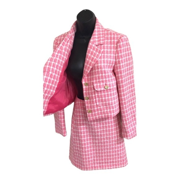 Nine West pink berry crush boucle look gold button jacket skirt suit set size M - Picture 3 of 17